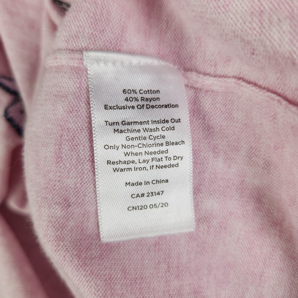 Talbots Sweater Women 1X Pink Paris Embroidered Pullover 3/4 Sleeve Cotton Blend - Picture 7 of 8